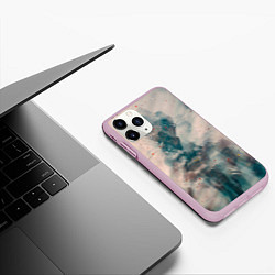 Чехол iPhone 11 Pro матовый Абстрактные синие и белые краски, цвет: 3D-розовый — фото 2