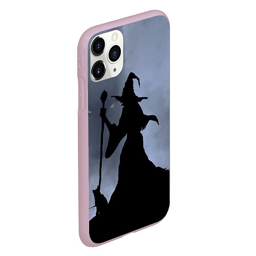 Чехол iPhone 11 Pro матовый Halloween - силуэт ведьмы с котом / 3D-Розовый – фото 2