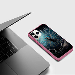 Чехол iPhone 11 Pro матовый Halloween - паутина на фоне мрачного неба, цвет: 3D-малиновый — фото 2