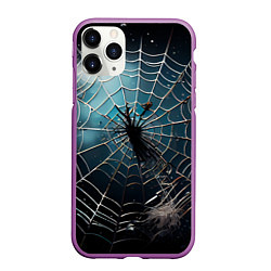 Чехол iPhone 11 Pro матовый Halloween - паутина на фоне мрачного неба