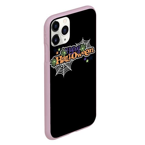 Чехол iPhone 11 Pro матовый Happy Halloween надпись / 3D-Розовый – фото 2