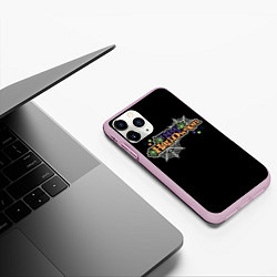 Чехол iPhone 11 Pro матовый Happy Halloween надпись, цвет: 3D-розовый — фото 2