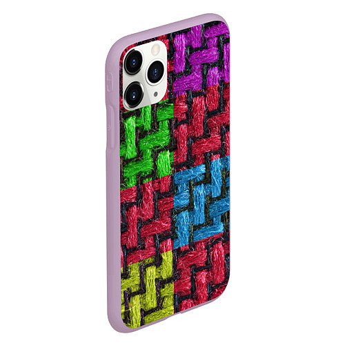 Чехол iPhone 11 Pro матовый Грубая вязка - цветная клетка - fashion 2044 / 3D-Сиреневый – фото 2