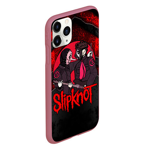 Чехол iPhone 11 Pro матовый Slipknot black and red / 3D-Малиновый – фото 2