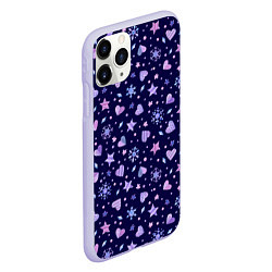 Чехол iPhone 11 Pro матовый Новогодние сердечки, цвет: 3D-светло-сиреневый — фото 2