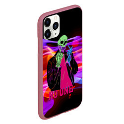 Чехол iPhone 11 Pro матовый Никто - Skull - Flame, цвет: 3D-малиновый — фото 2