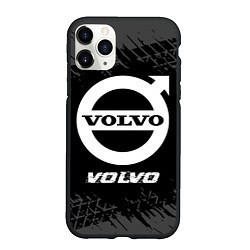 Чехол iPhone 11 Pro матовый Volvo speed на темном фоне со следами шин, цвет: 3D-черный