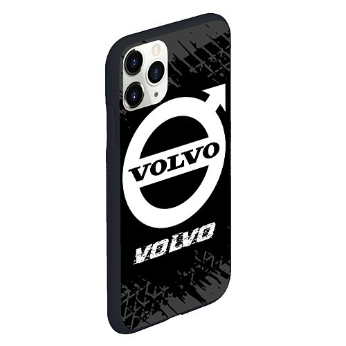 Чехол iPhone 11 Pro матовый Volvo speed на темном фоне со следами шин / 3D-Черный – фото 2