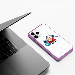 Чехол iPhone 11 Pro матовый Дед Мороз на белом фоне со снежинками, цвет: 3D-фиолетовый — фото 2