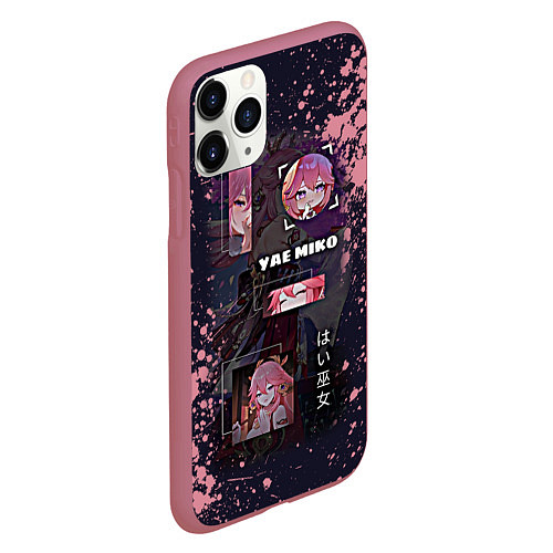 Чехол iPhone 11 Pro матовый Genshin Impact Yae Miko / 3D-Малиновый – фото 2