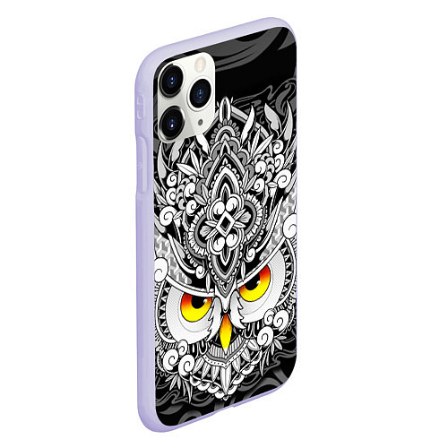 Чехол iPhone 11 Pro матовый Сова с золотыми глазами / 3D-Светло-сиреневый – фото 2