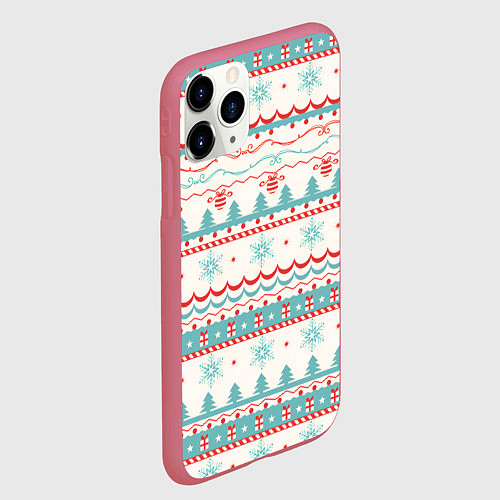 Чехол iPhone 11 Pro матовый Новогодний свитер, но без оленей / 3D-Малиновый – фото 2