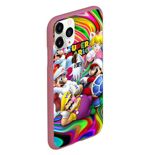 Чехол iPhone 11 Pro матовый Super Mario - Gaming aesthetics - Collage / 3D-Малиновый – фото 2