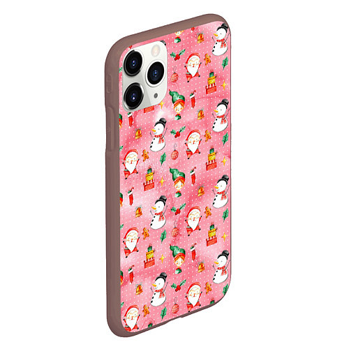 Чехол iPhone 11 Pro матовый Новый год - снеговики / 3D-Коричневый – фото 2