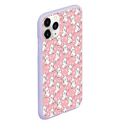 Чехол iPhone 11 Pro матовый Зайчики паттерн, цвет: 3D-светло-сиреневый — фото 2