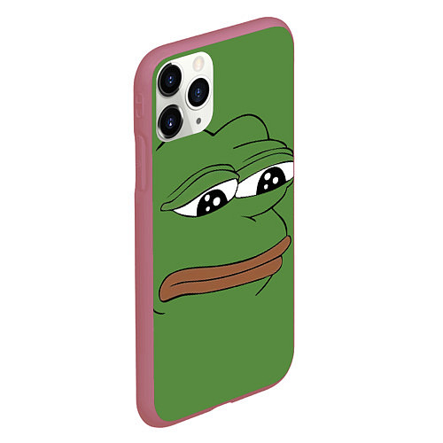 Чехол iPhone 11 Pro матовый Лягушонок Pepe грустит / 3D-Малиновый – фото 2