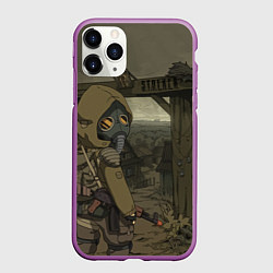 Чехол iPhone 11 Pro матовый STALKER тень чернобыля нарисованный постер, цвет: 3D-фиолетовый