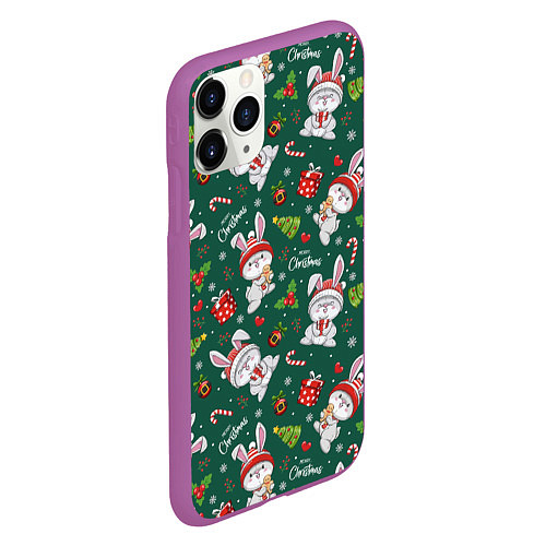 Чехол iPhone 11 Pro матовый Merry Christmas Rabbit 2023 / 3D-Фиолетовый – фото 2