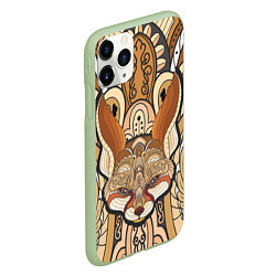 Чехол iPhone 11 Pro матовый Голова лисы в узорах, цвет: 3D-салатовый — фото 2