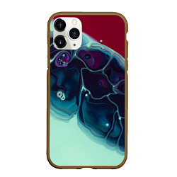 Чехол iPhone 11 Pro матовый Вода и краски - синие и красные, цвет: 3D-коричневый