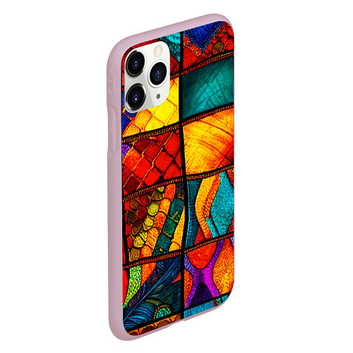 Чехол iPhone 11 Pro матовый Лоскутная мозаика - пэчворк / 3D-Розовый – фото 2