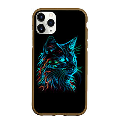 Чехол iPhone 11 Pro матовый Неоновый котик, цвет: 3D-коричневый