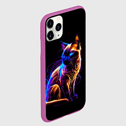 Чехол iPhone 11 Pro матовый Неоновый сиамский котёнок, цвет: 3D-фиолетовый — фото 2