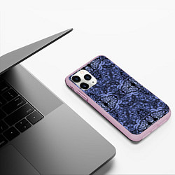 Чехол iPhone 11 Pro матовый Ажурный модный кружевной синий узор, цвет: 3D-розовый — фото 2