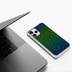 Чехол iPhone 11 Pro матовый Золотые, синие звезды на сине-зеленом градиенте, цвет: 3D-белый — фото 2