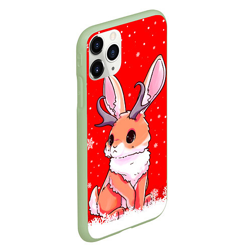 Чехол iPhone 11 Pro матовый Кролик олень - кролик с рожками / 3D-Салатовый – фото 2