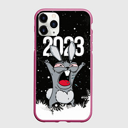 Чехол iPhone 11 Pro матовый Злой кролик 2023, цвет: 3D-малиновый