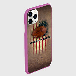 Чехол iPhone 11 Pro матовый Мяч для американского футбола на фоне флага америк, цвет: 3D-фиолетовый — фото 2
