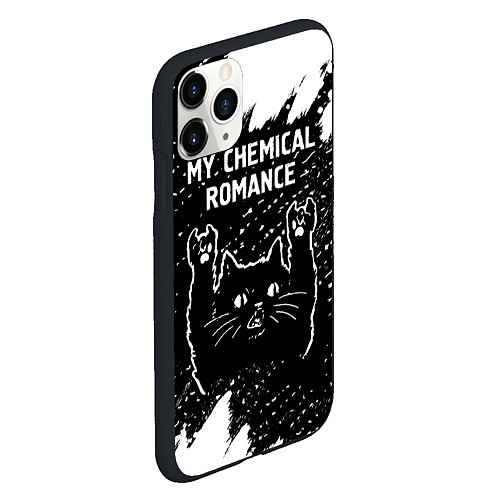 Чехол iPhone 11 Pro матовый Группа My Chemical Romance и рок кот / 3D-Черный – фото 2