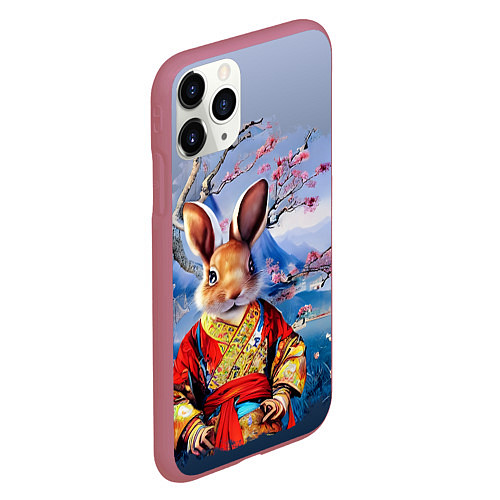 Чехол iPhone 11 Pro матовый Кролик в китайском халате / 3D-Малиновый – фото 2