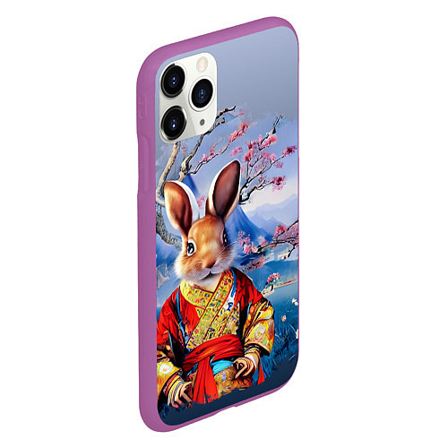 Чехол iPhone 11 Pro матовый Кролик в китайском халате / 3D-Фиолетовый – фото 2