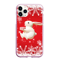 Чехол iPhone 11 Pro матовый Новогодний объемный кролик, цвет: 3D-розовый