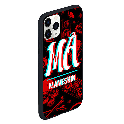 Чехол iPhone 11 Pro матовый Maneskin rock glitch / 3D-Черный – фото 2