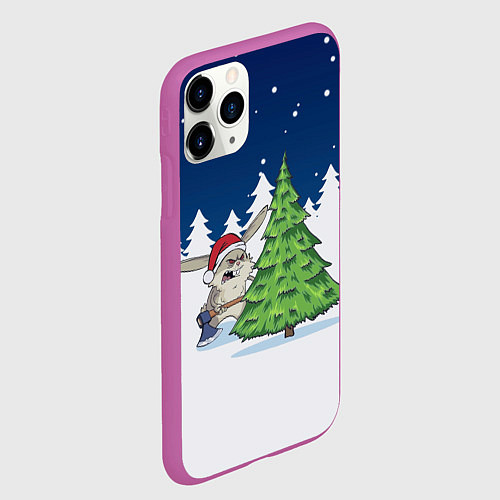Чехол iPhone 11 Pro матовый Злой кролик и ёлка - 2023 / 3D-Фиолетовый – фото 2