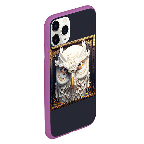 Чехол iPhone 11 Pro матовый Белая сова - барельеф в раме / 3D-Фиолетовый – фото 2