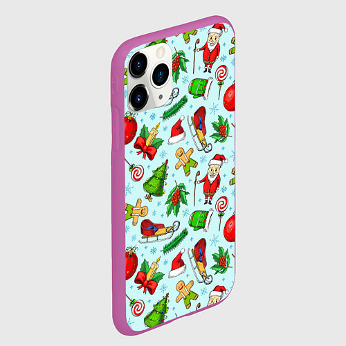 Чехол iPhone 11 Pro матовый Новогодний паттерн / 3D-Фиолетовый – фото 2