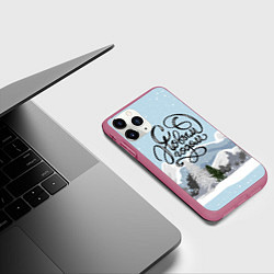 Чехол iPhone 11 Pro матовый Снежные горы - с Новым Годом!, цвет: 3D-малиновый — фото 2