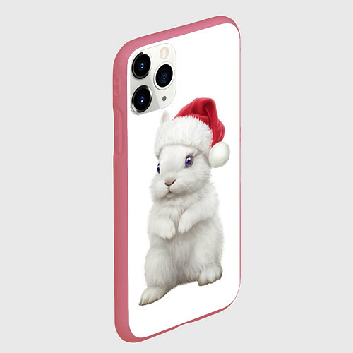 Чехол iPhone 11 Pro матовый Рождественский крольчонок / 3D-Малиновый – фото 2