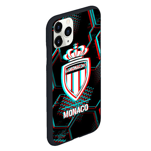 Чехол iPhone 11 Pro матовый Monaco FC в стиле glitch на темном фоне / 3D-Черный – фото 2