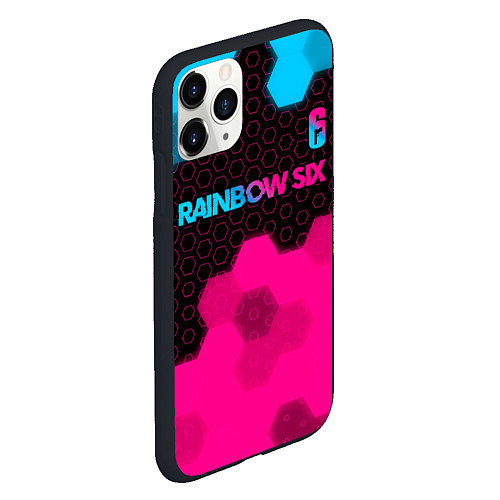 Чехол iPhone 11 Pro матовый Rainbow Six - neon gradient: символ сверху / 3D-Черный – фото 2