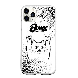 Чехол iPhone 11 Pro матовый David Bowie рок кот на светлом фоне, цвет: 3D-белый