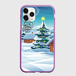 Чехол iPhone 11 Pro матовый Новогодние избушки, цвет: 3D-фиолетовый