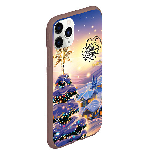 Чехол iPhone 11 Pro матовый Новогодняя елочка в деревне / 3D-Коричневый – фото 2
