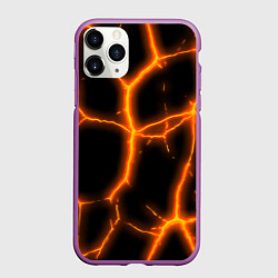 Чехол iPhone 11 Pro матовый Оранжевые неоновые трещины, цвет: 3D-фиолетовый