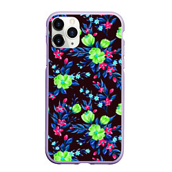 Чехол iPhone 11 Pro матовый Неоновые цветы - паттерн