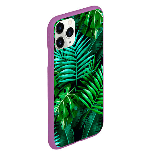 Чехол iPhone 11 Pro матовый Тропические растения - текстура / 3D-Фиолетовый – фото 2